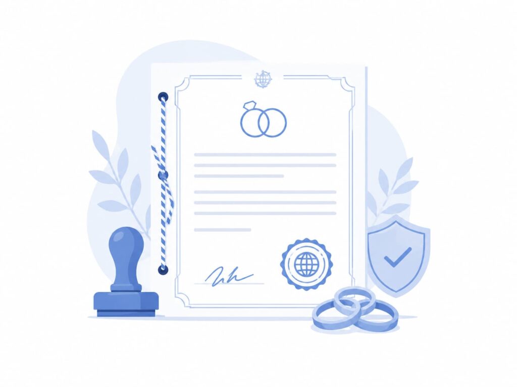 Certificado oficial con símbolos de boda